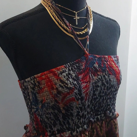 Strapless Halter Midi/Maxi Dress L Bohemian Festival Western Indie Shabby Chic - Picture 2 of 7